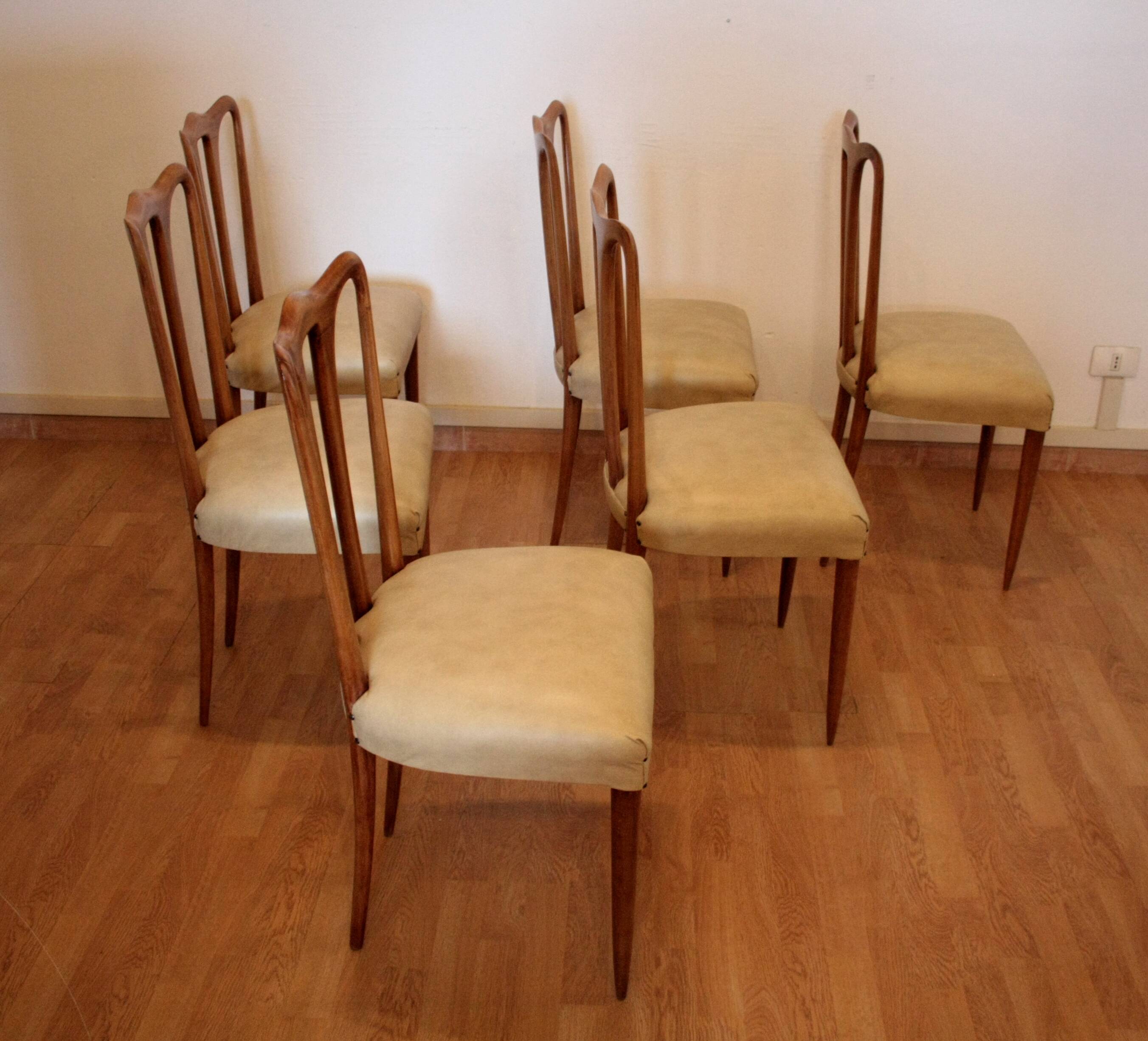 Set of 6 mid-century modern chairs, Italy, 1960s
