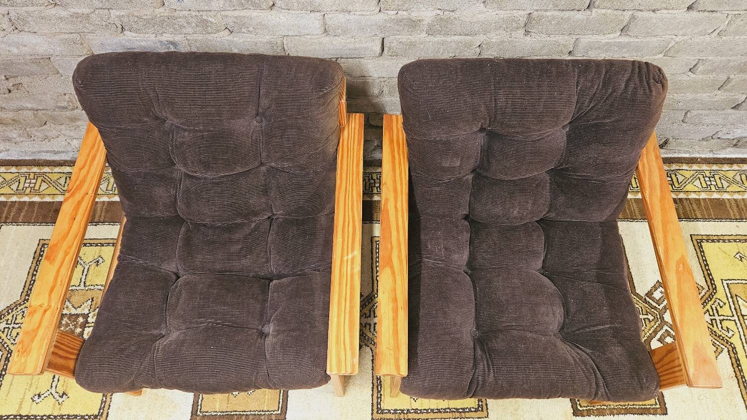 Pair of Yngve Ekström pine armchairs, 1970s