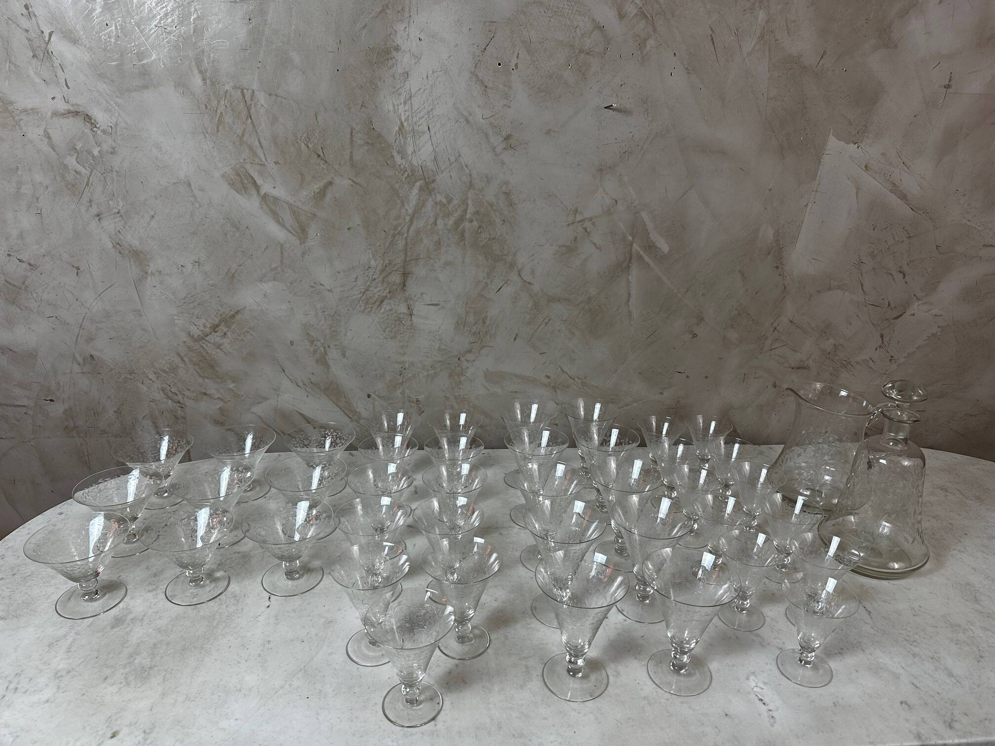 A lot of crystal glasses