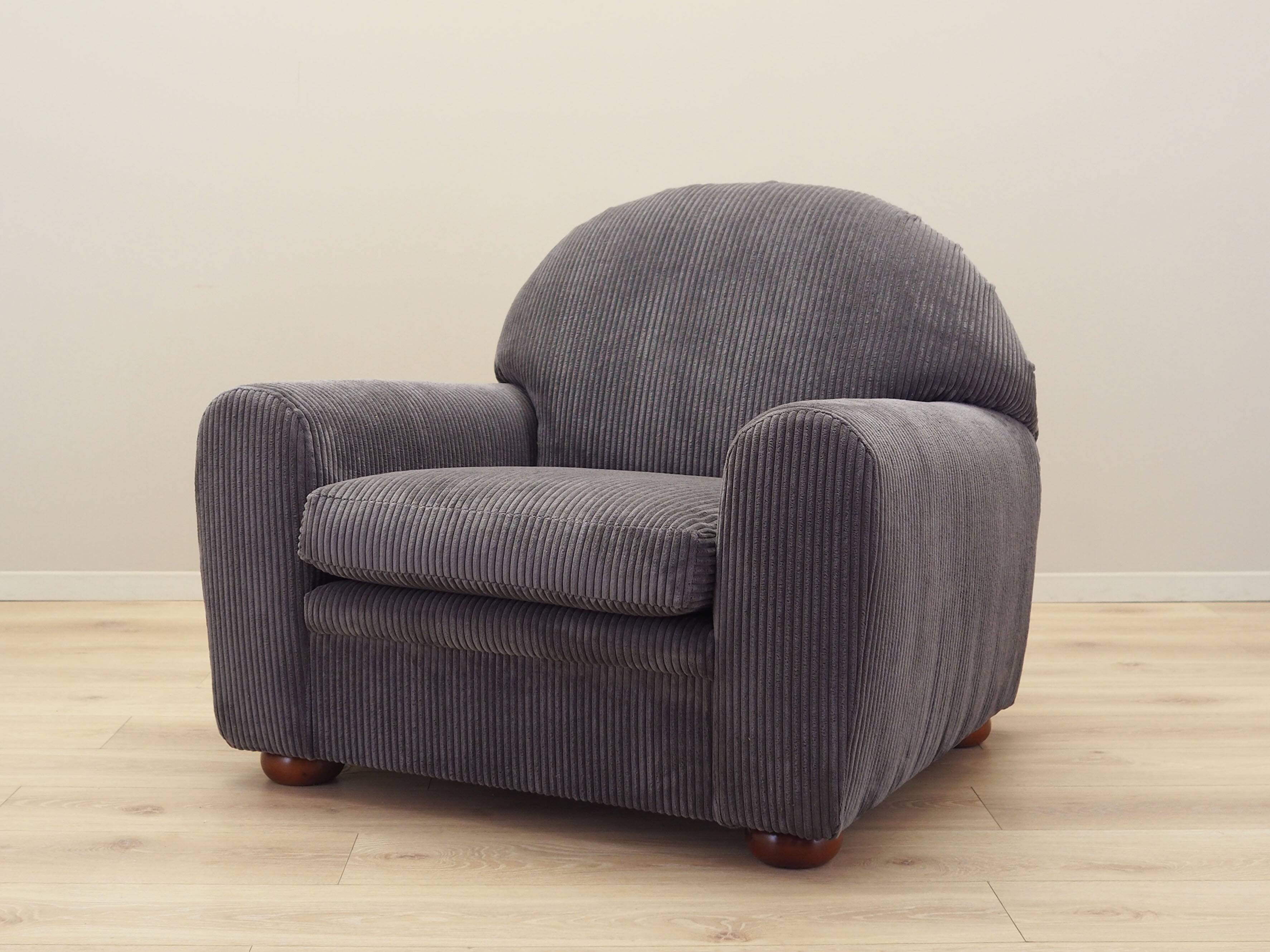 Grey velour armchair, Italian design, 1980s, production: Italy