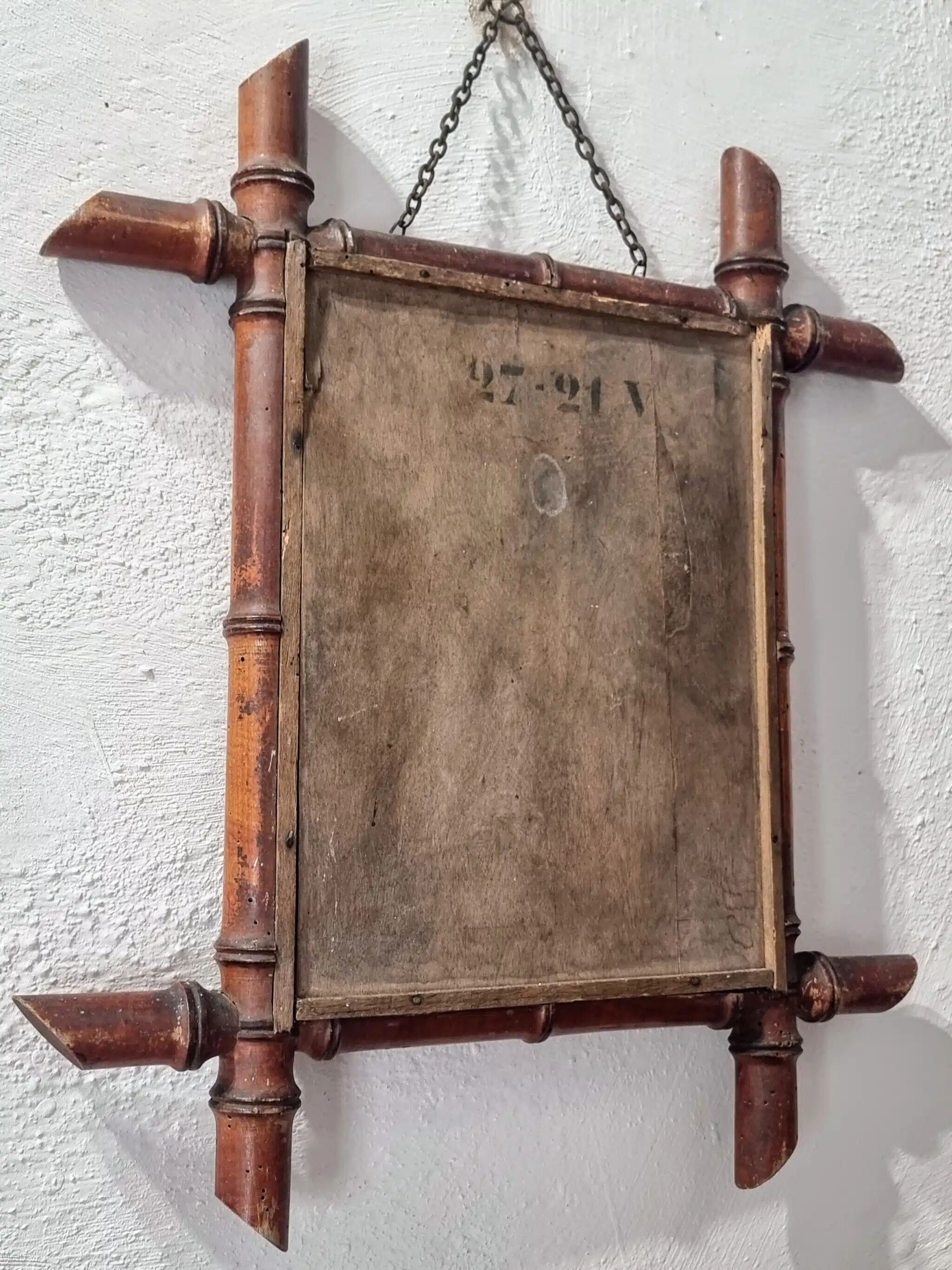 Antique Faux Bamboo Mirror - French Wall Mirror with Chain, 38×44 cm
