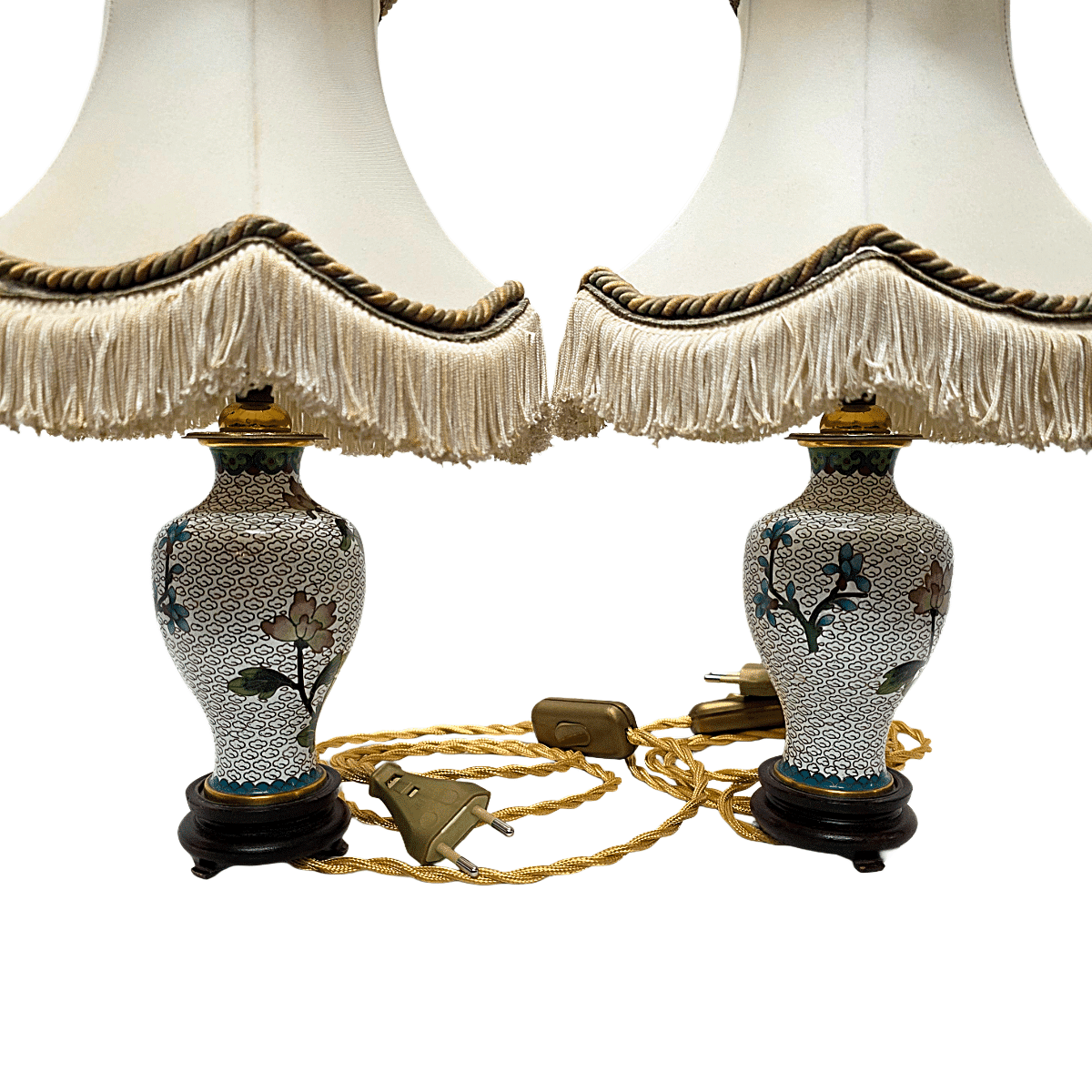 2 Vintage Cloisonné Table Lamps, mid 1900s