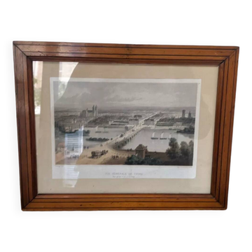 Lithographie encadrée deroy vue générale de tours prise à vol d'oiseau imp lemer