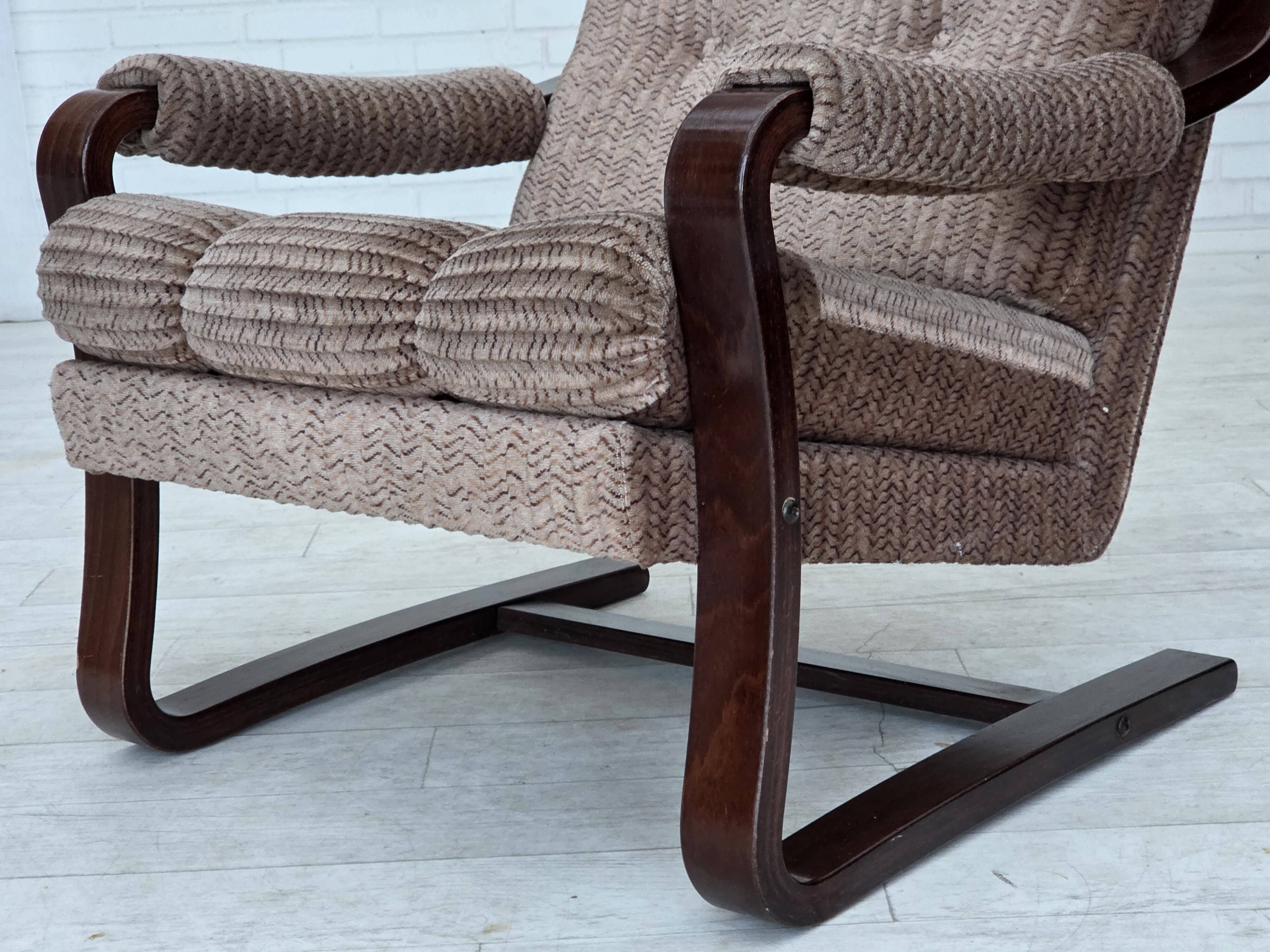 1970s, Danish armchair, light brown furniture corduroy, dark beech wood.