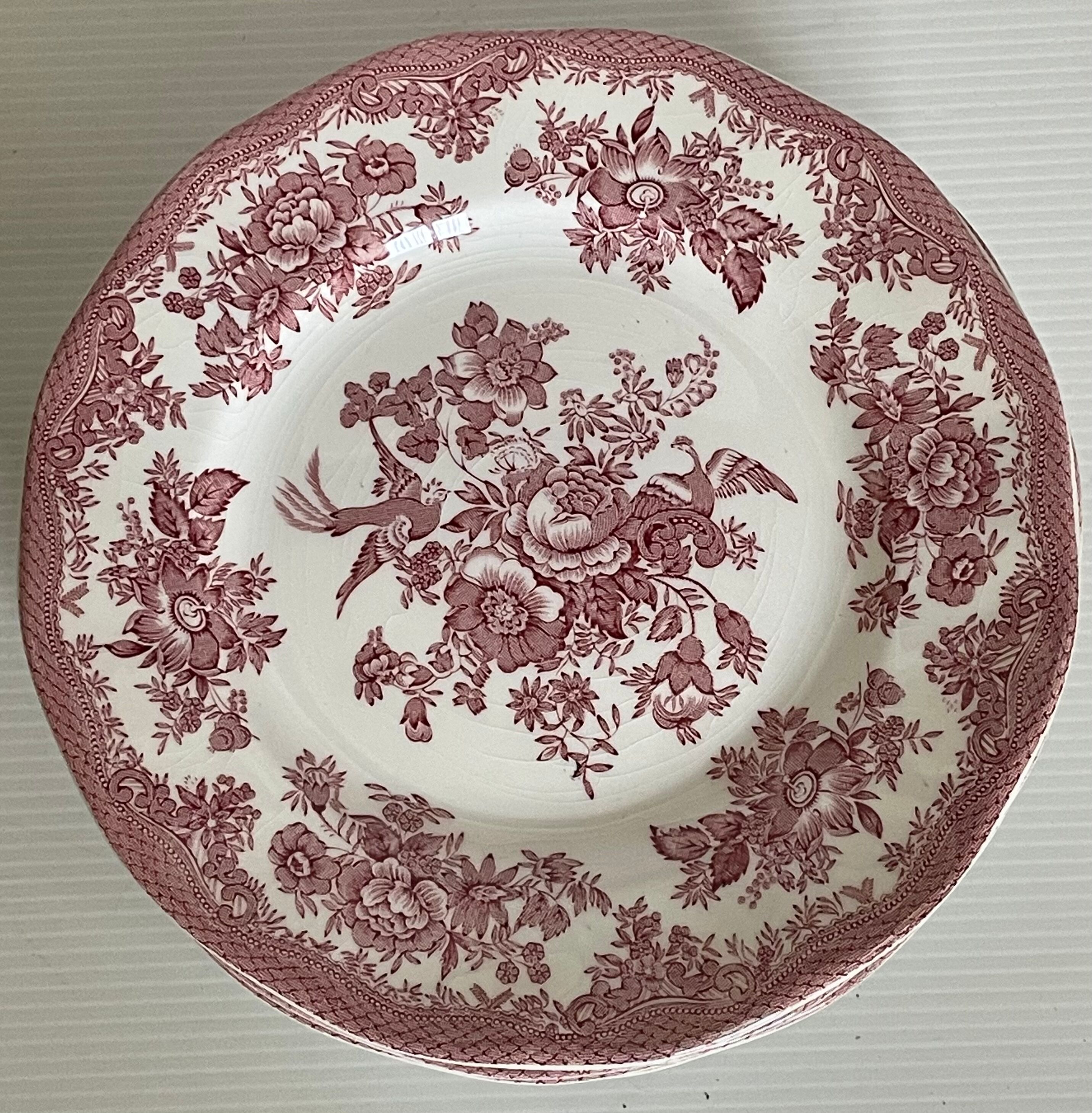 Lot de 8 assiettes faïence Wedgwood modèle faisan asiatique rose