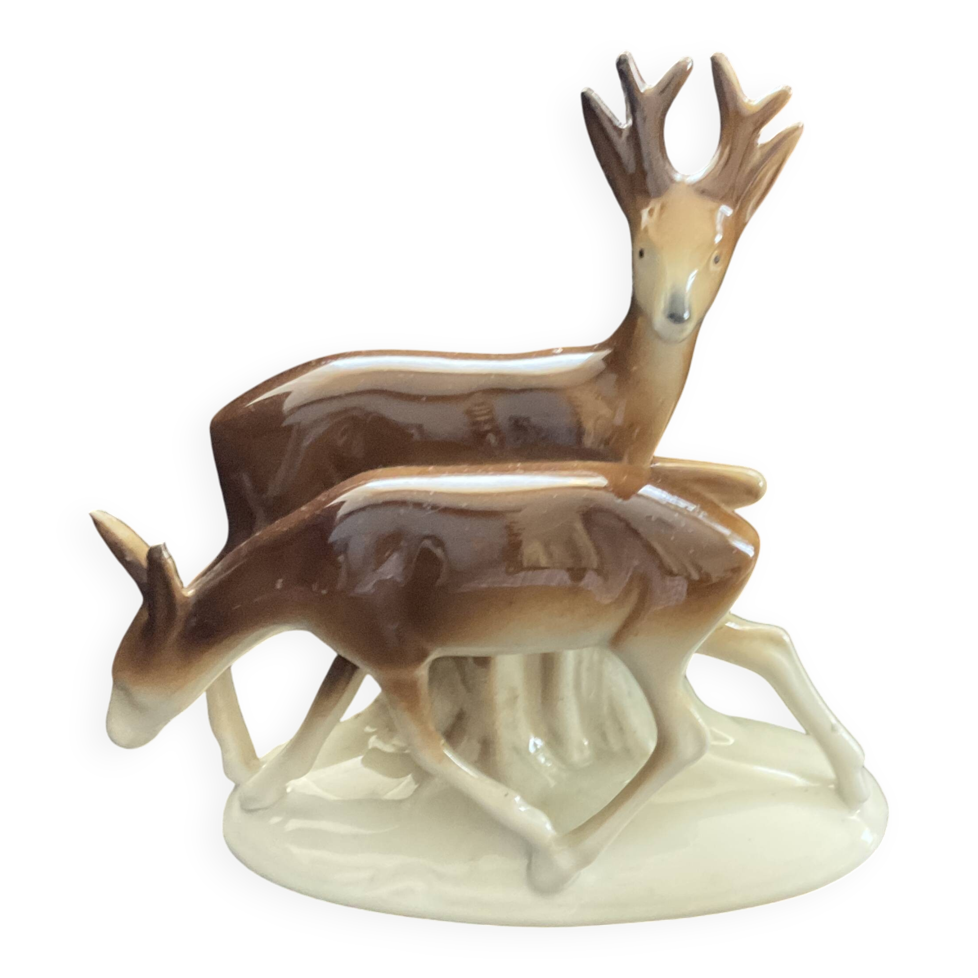 Figurine en porcelaine biche et cerf