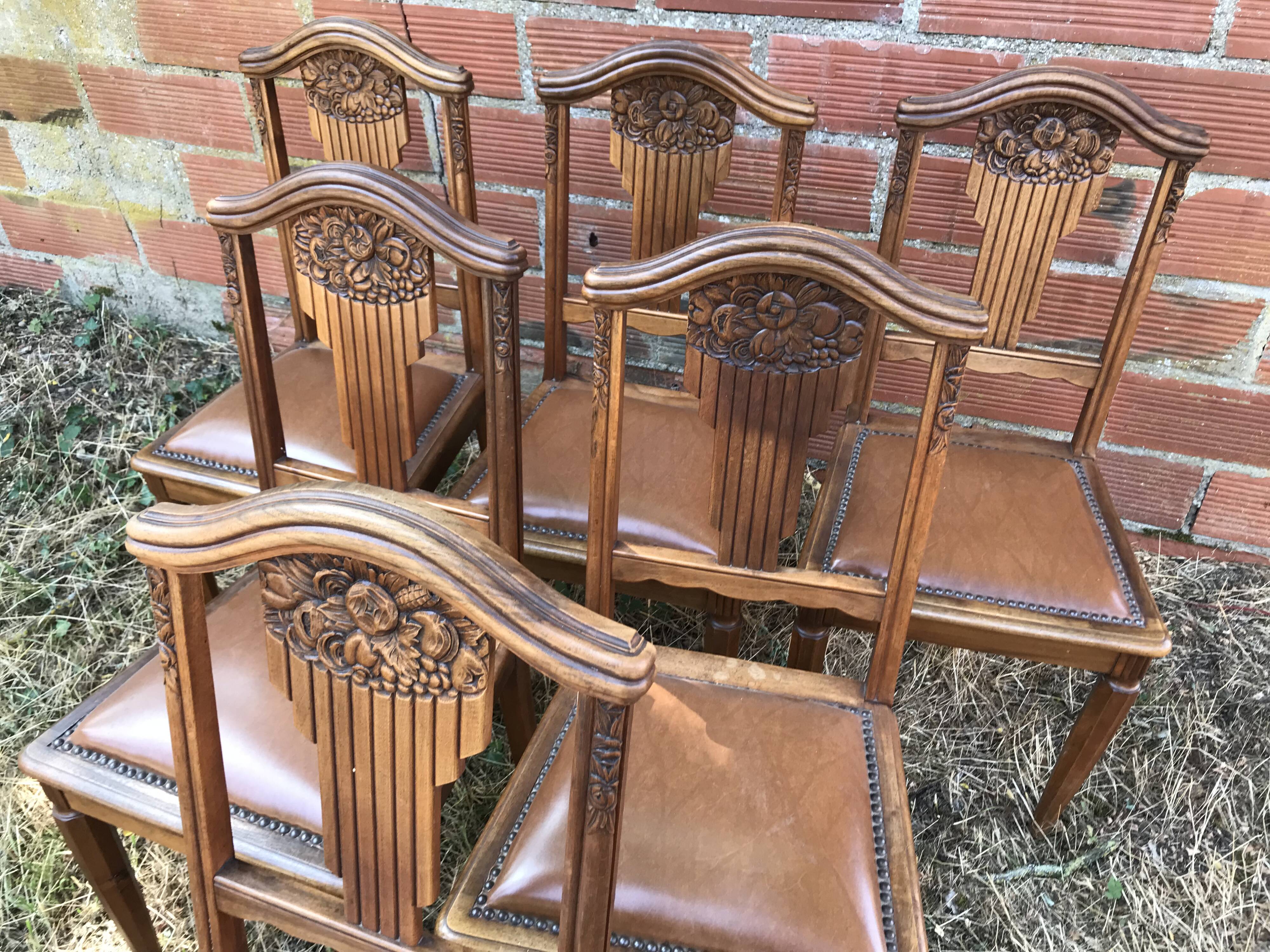 Suite of 6 Art Deco-era chairs