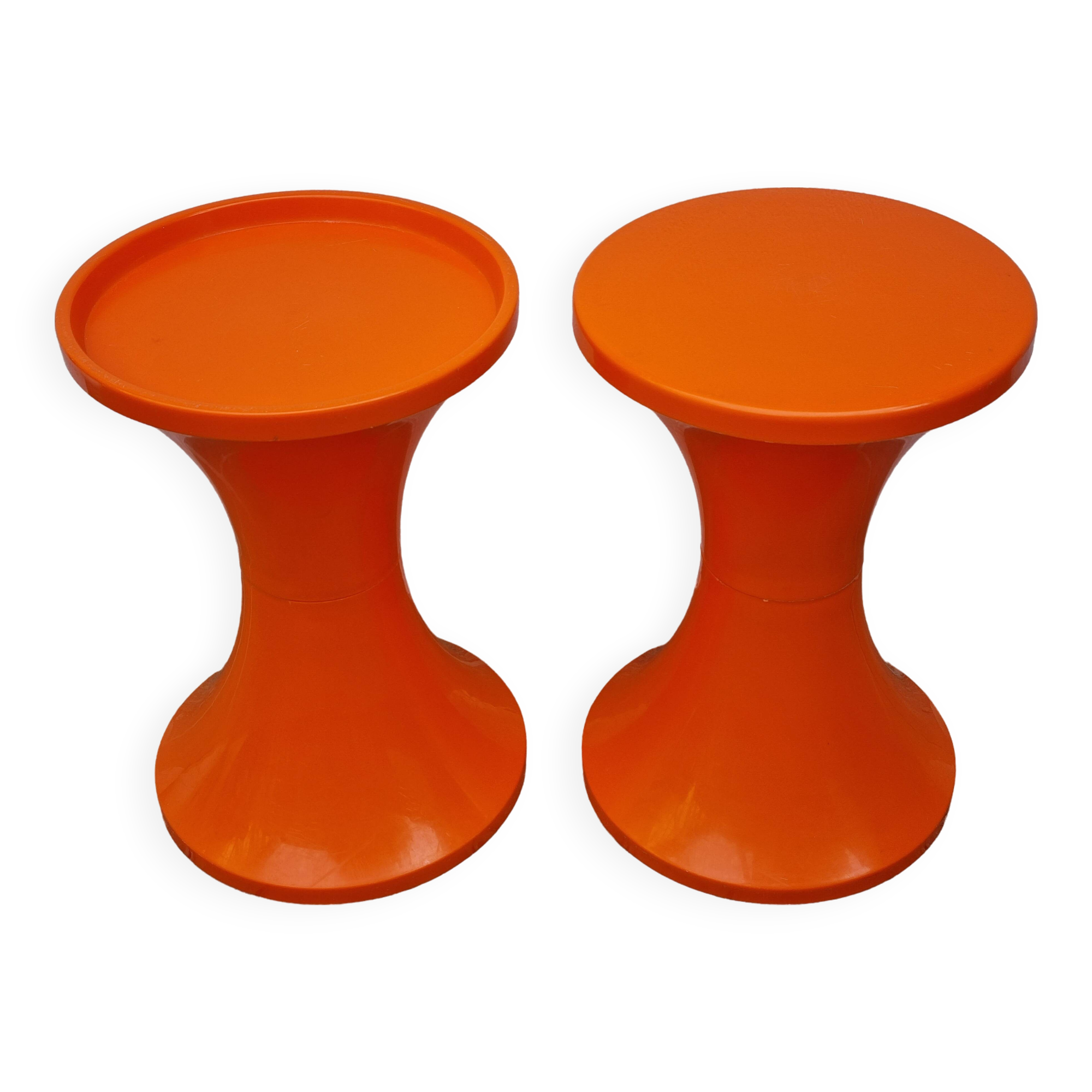 Vintage Side Table and Stool by Henry Massonnet, Orange, 1970s