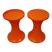 Table d'Appoint et tabourat vintage par Henry Massonnet, Orange, Années 1970