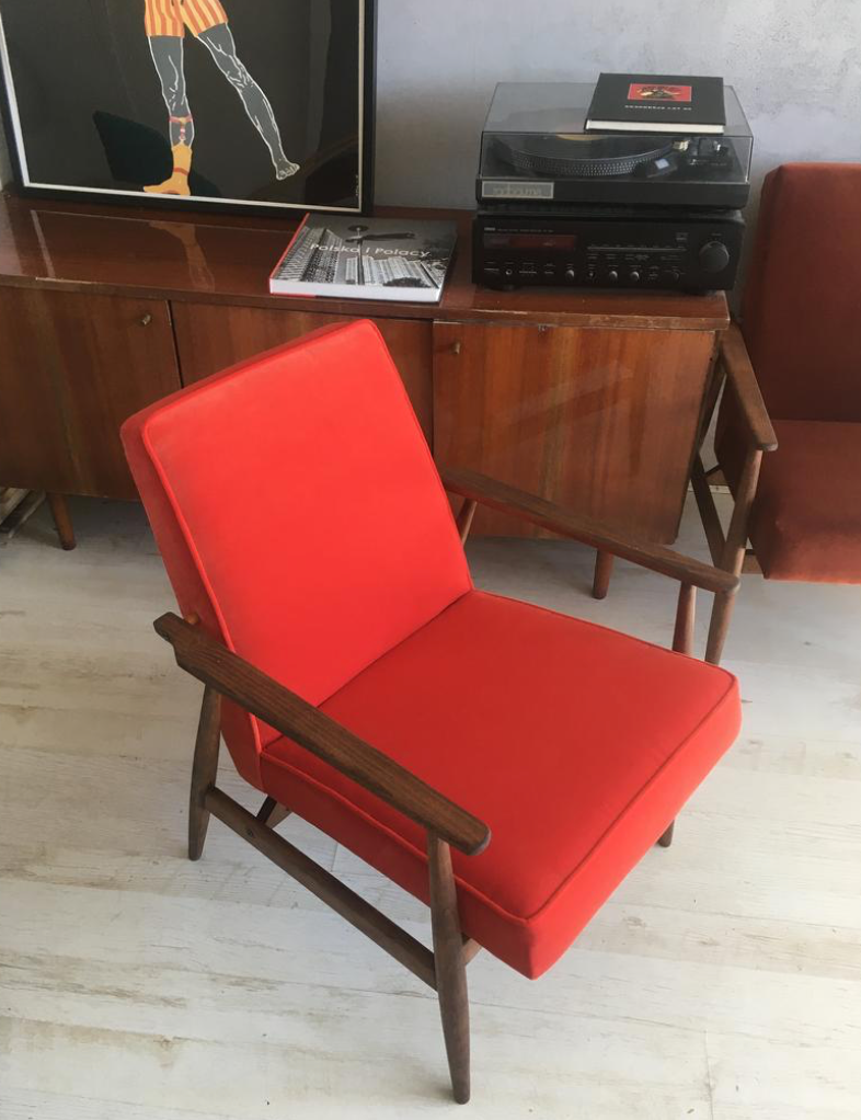 Vintage polish armchair 300-190 in velvet from mid century