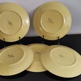 Lot de 5 anciennes assiettes plates Longchamp jaune soleil