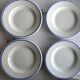 3 Pillivuyt white porcelain dinner plates with blue edging.