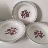 7 Salins Odile soup plates – raspberry flowers & blue border