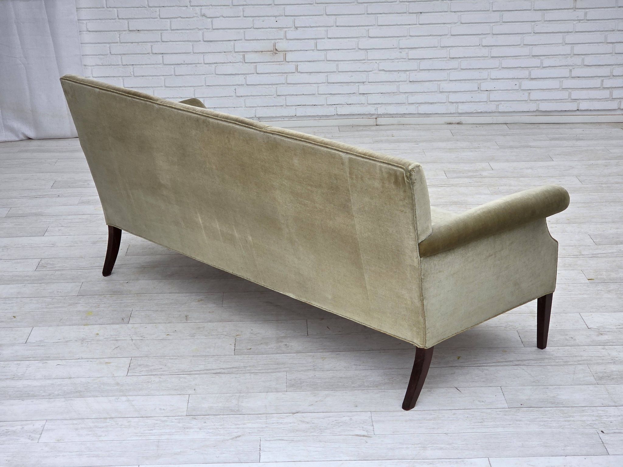 1960s, Danish 3-seater sofa, light green furniture velour.