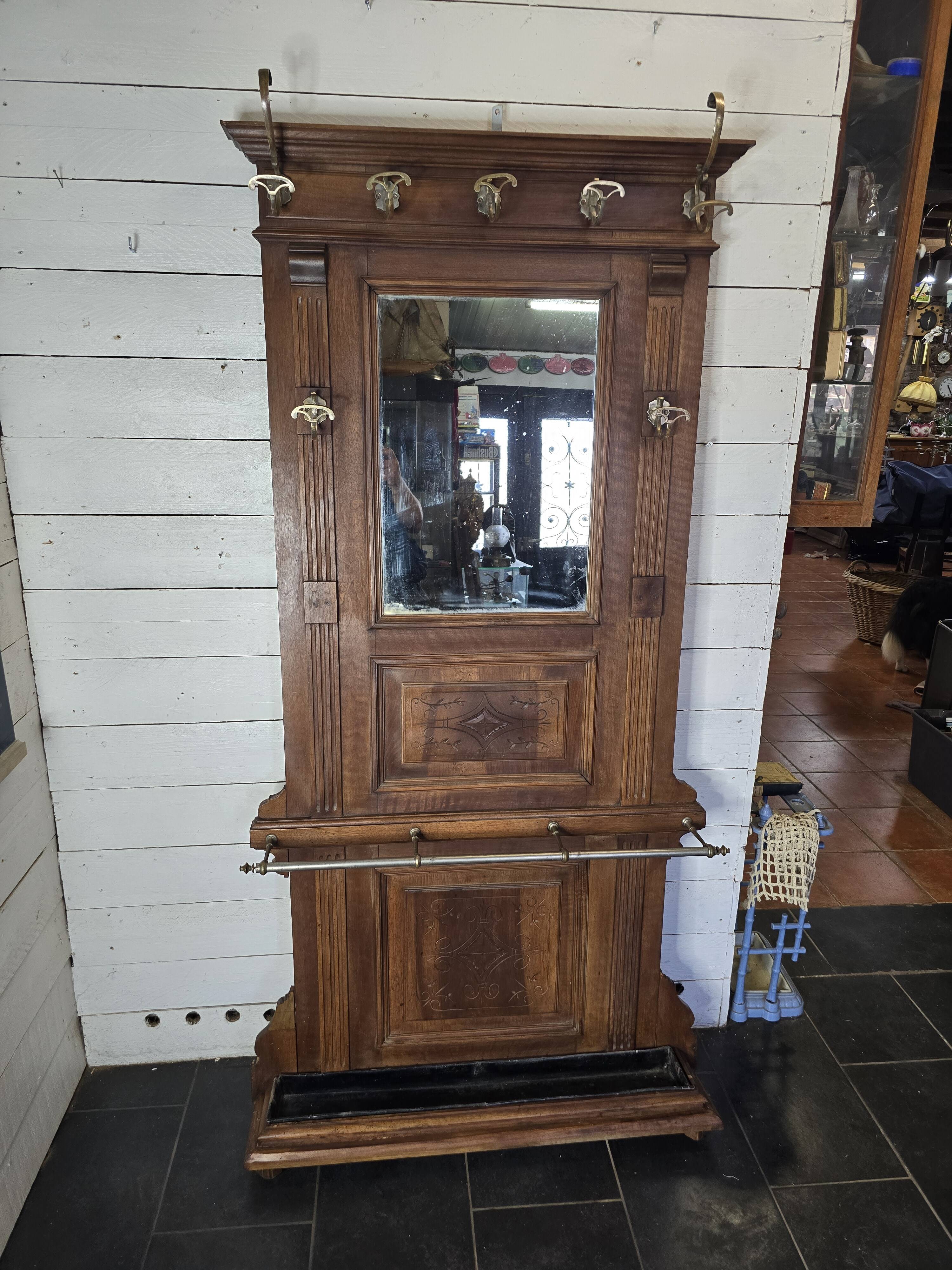 Old locker room or coat rack in walnut