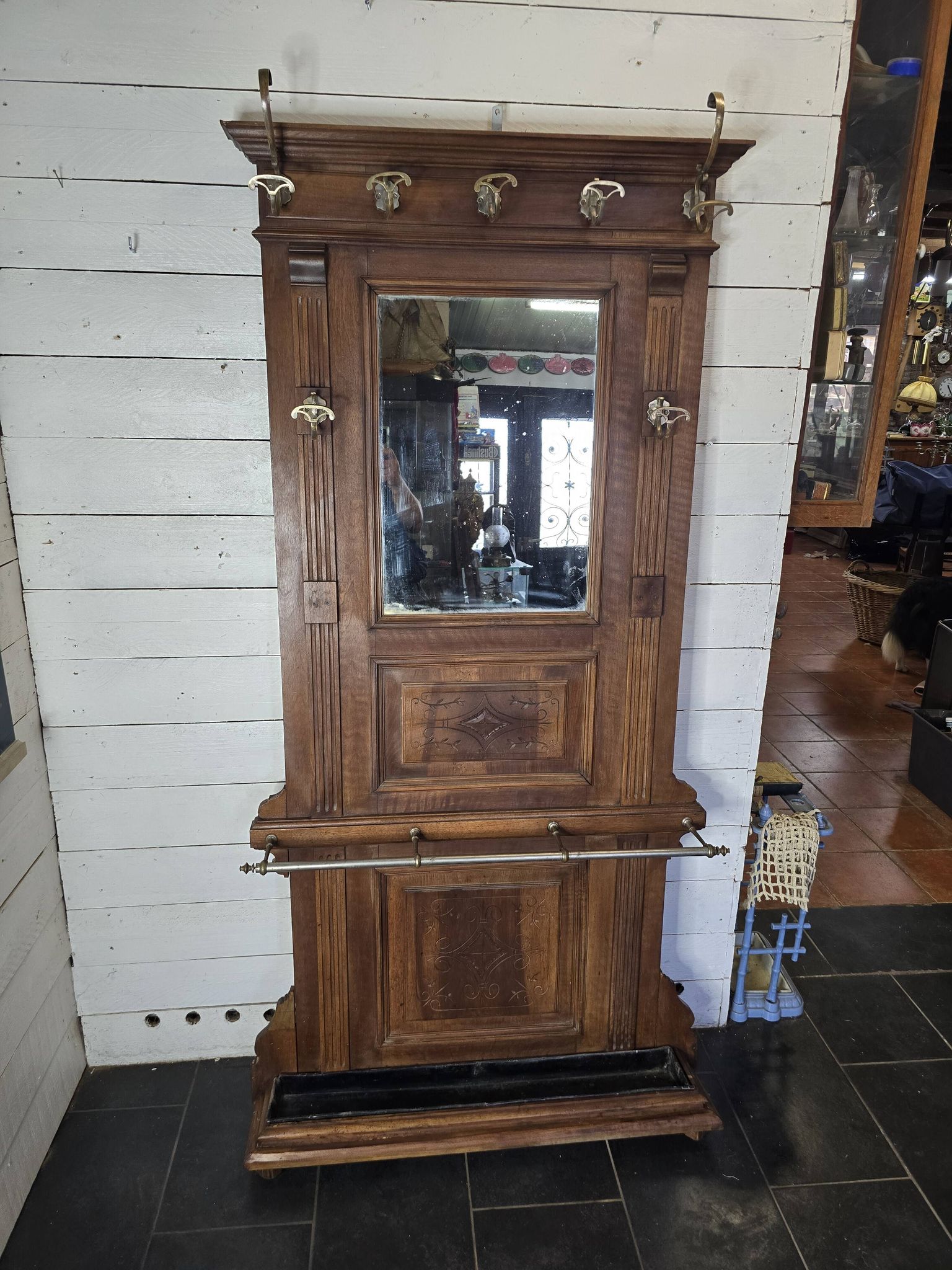 Old locker room or coat rack in walnut