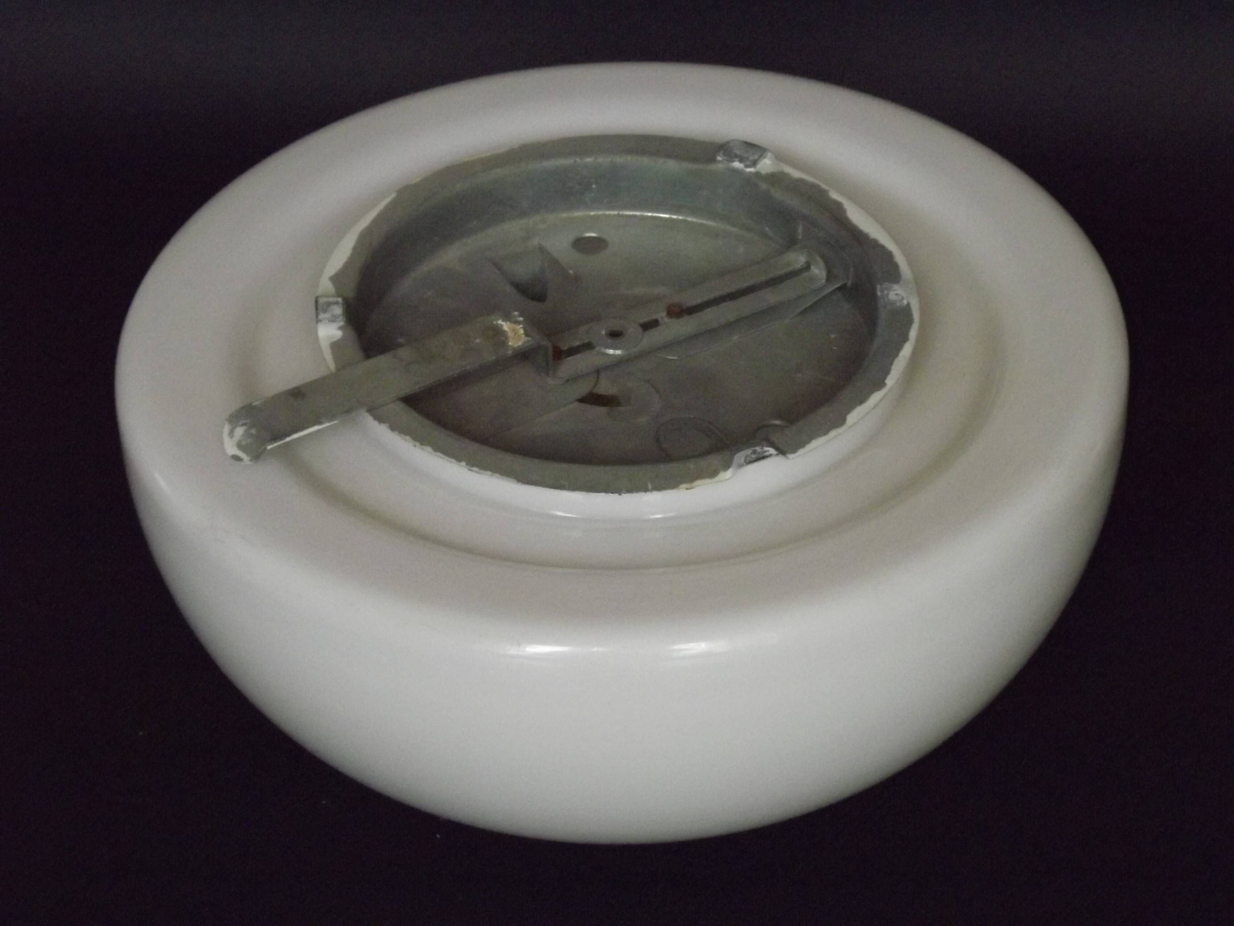 Vintage White Opaline Glass Dome Ceiling Light / Wall Light - Metal Base