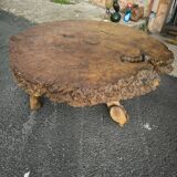 Brutalist coffee table in solid elm burl 108 cm diameter