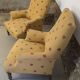 Pair of light mustard yellow English armchairs
