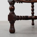 18th-Century Belgian Baroque Armchair in Wood and Leather, Louis XIV Period