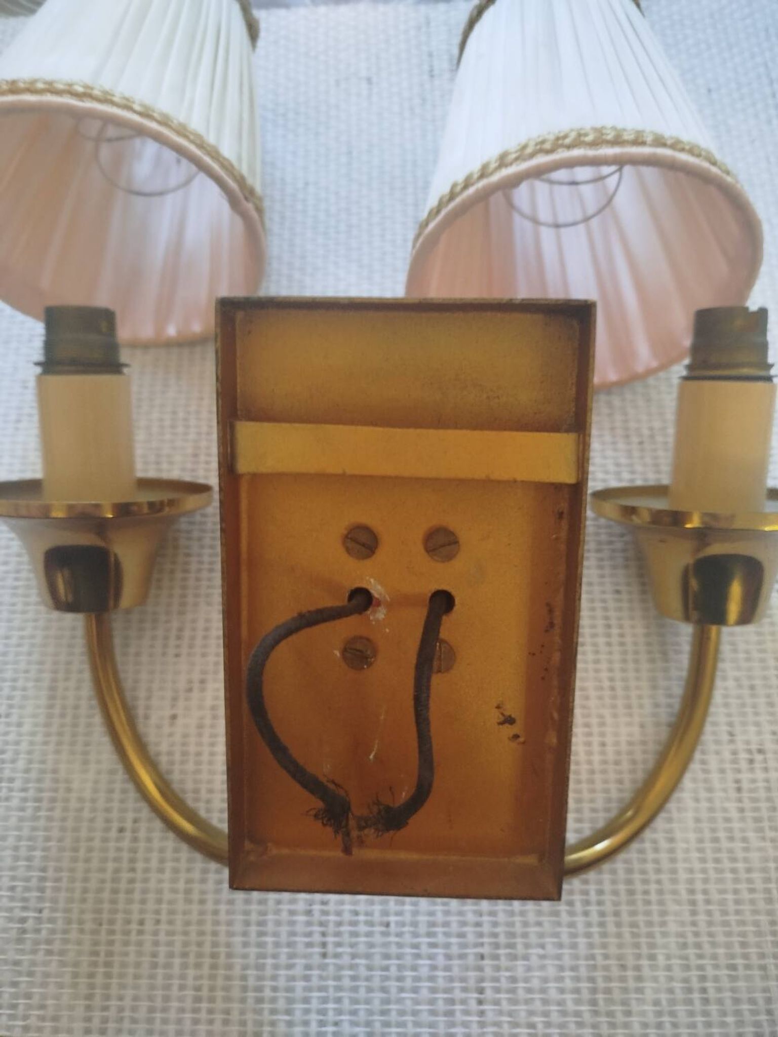 Applique murales vintage en laiton abat-jour tissu plissé