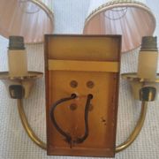 Applique murales vintage en laiton abat-jour tissu plissé