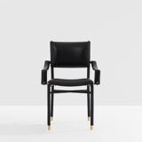 Jacques Adnet black leather brass office chair 1950