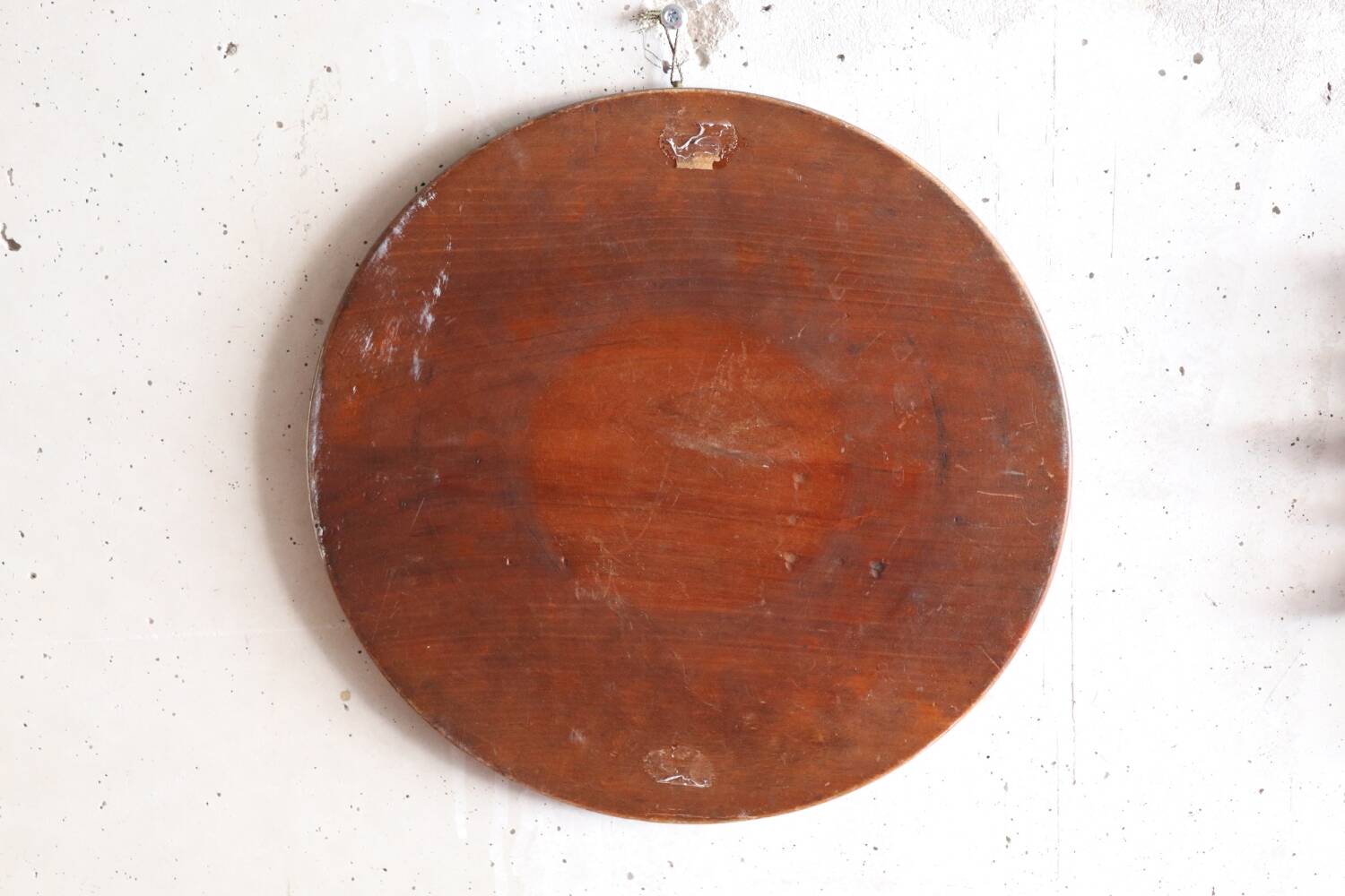 Round old wooden mirror