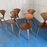Set of 6 Cherner Norman Designer Chairs in Solid Walnut