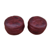 Paire de poufs vintage en patchwork de cuir bordeaux, 1970