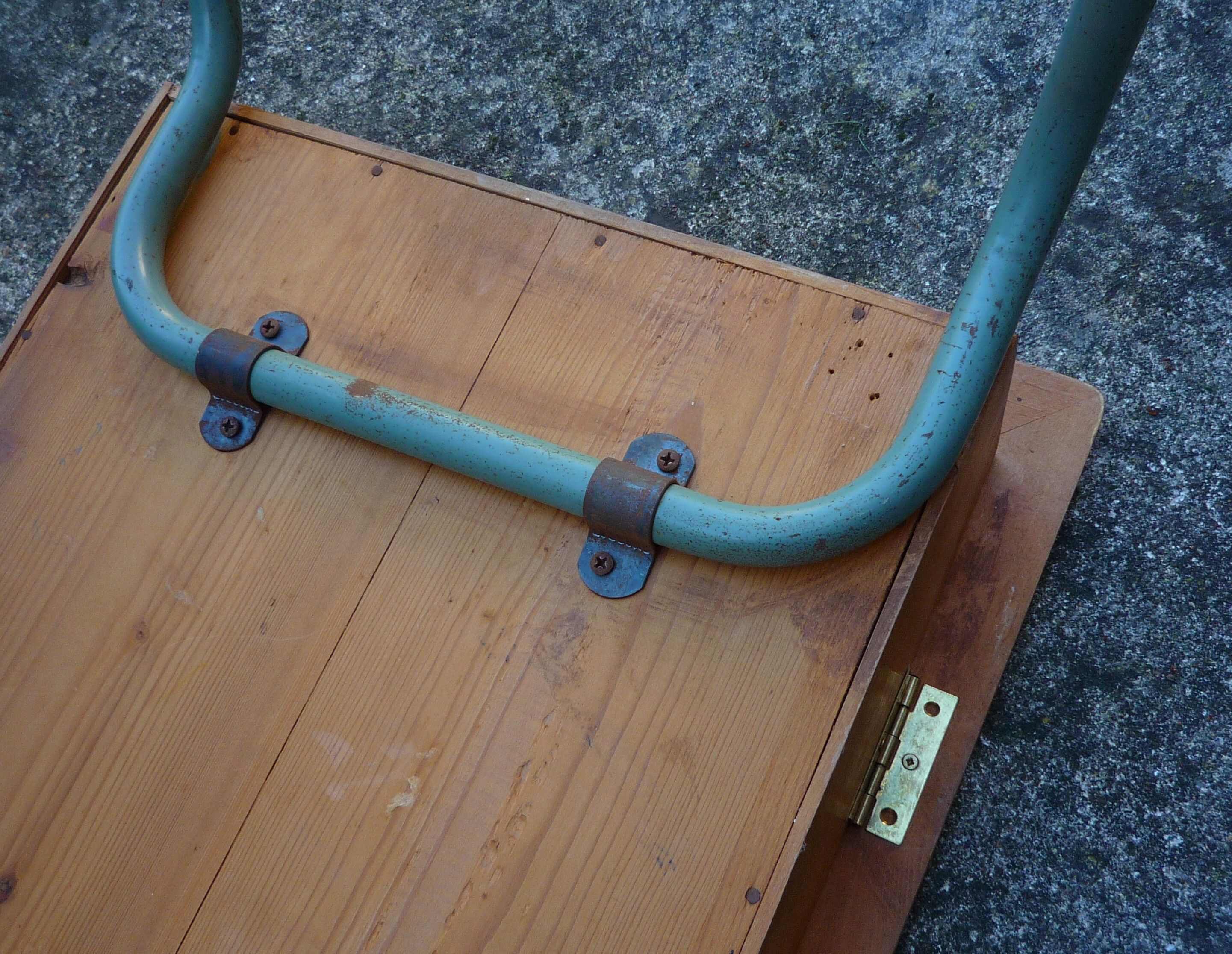 Folding school desk, wood and metal, vintage 50s
