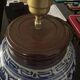 Asian lamp from the early 20th century in blue and white ceramic.