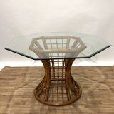 Roche Bobois table in glass and bamboo from the 1970s.