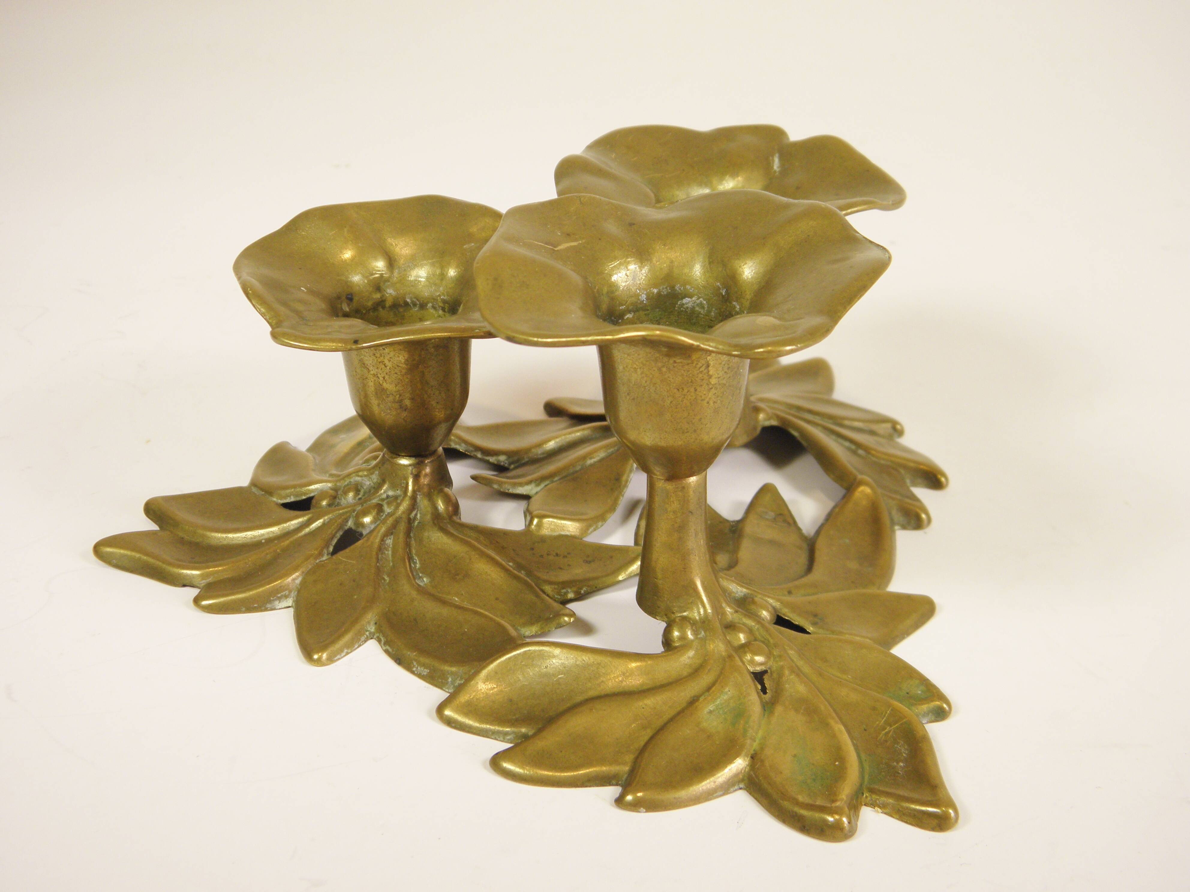 "Flowers" candle holder with three brass bobeches
