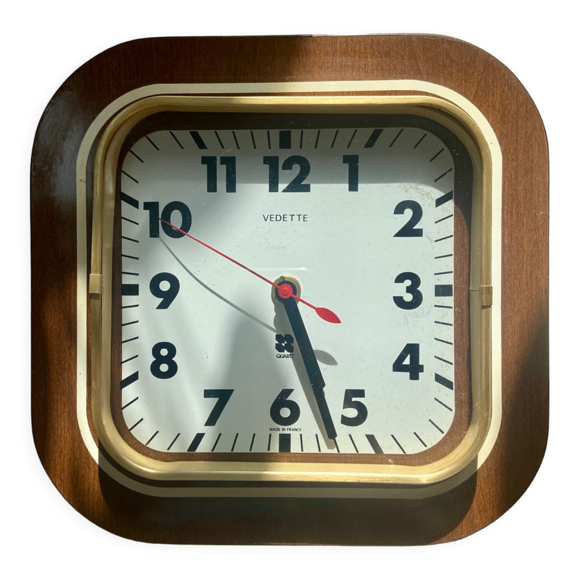 Wall clock in wood and glass 70s