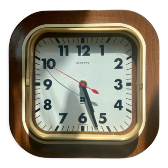 Wall clock in wood and glass 70s