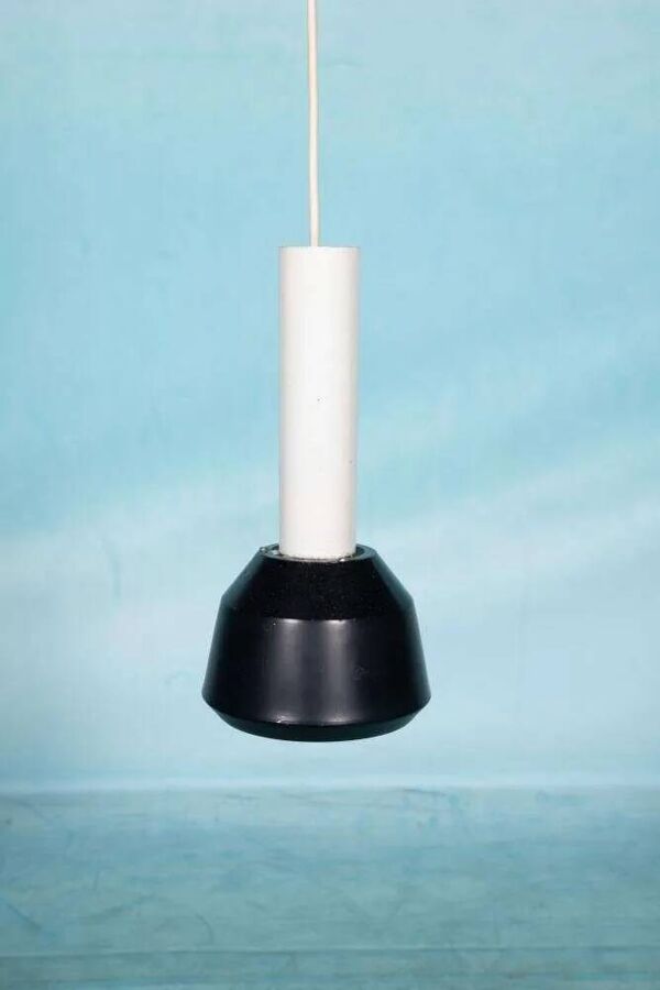 Lustre à suspension vintage design années, lampe d'ambiance rétro noir et blanc