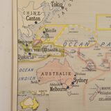 Old geography map school map Oceania political and physical co