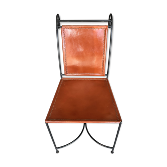 Chaise en cuir et fer forgé