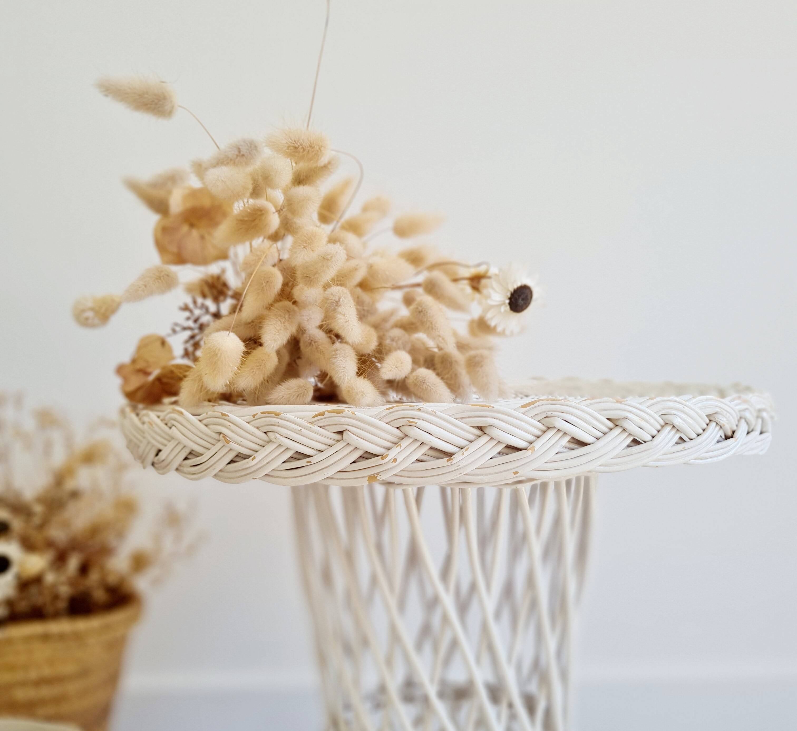 Antique white wicker coffee table