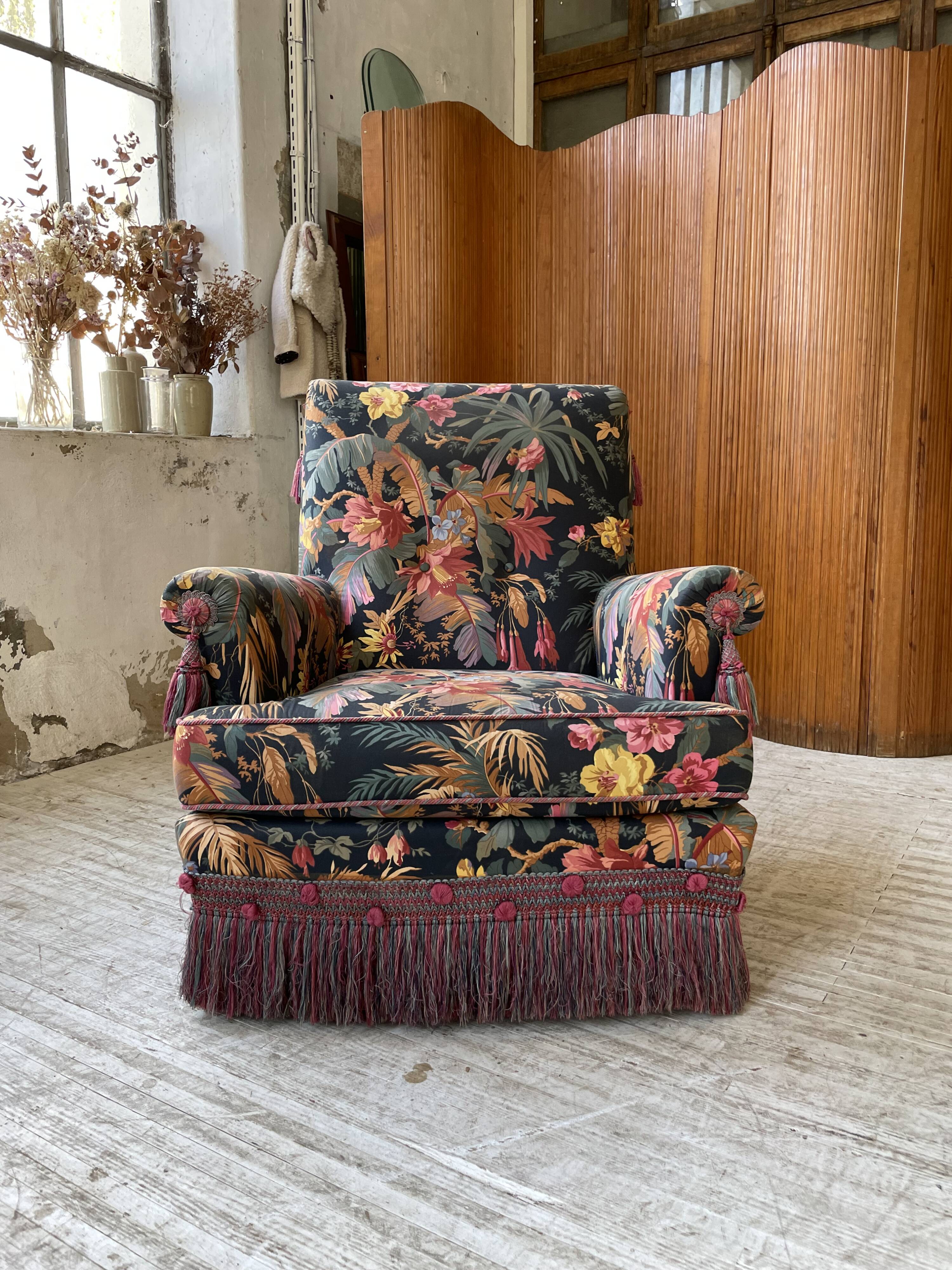 Jean Roche flowered armchair with armrests