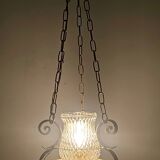 Ceiling lamp wrought iron and glass Spain, 1970s