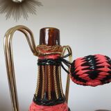 Bottle in pink scoubidou and gold metal 50s 60s