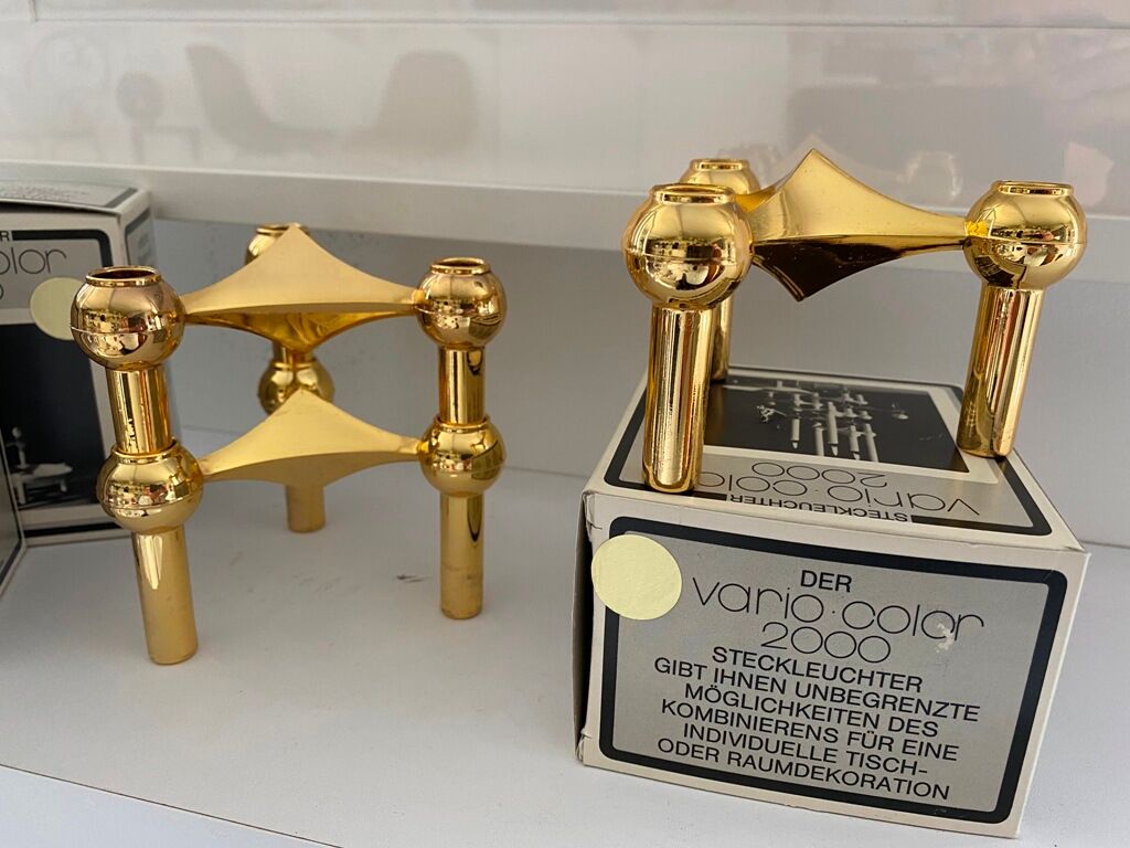 Series of 3 gold Nagel modular candlesticks