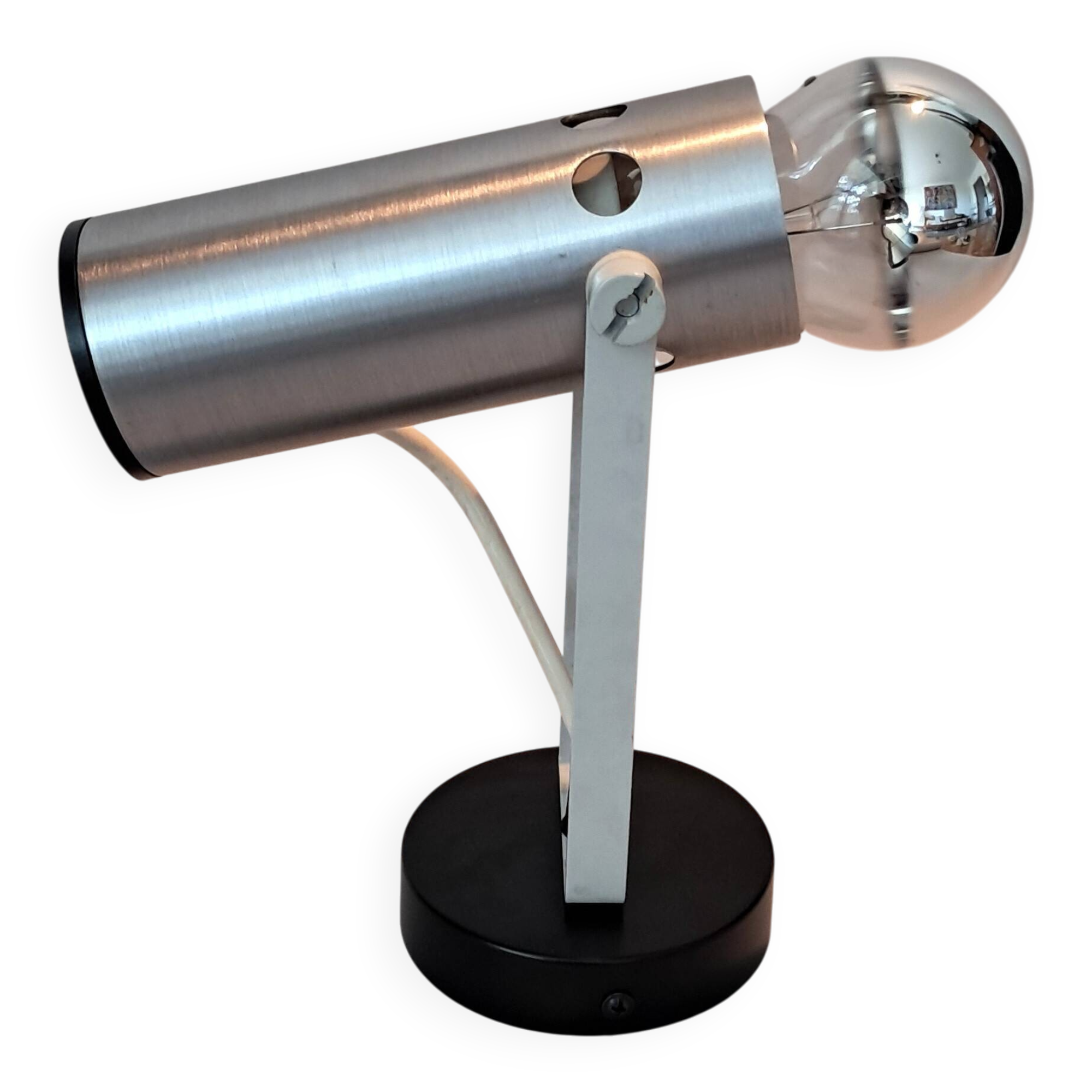 Modernist adjustable wall light in brushed aluminium, 1970s Vintage.