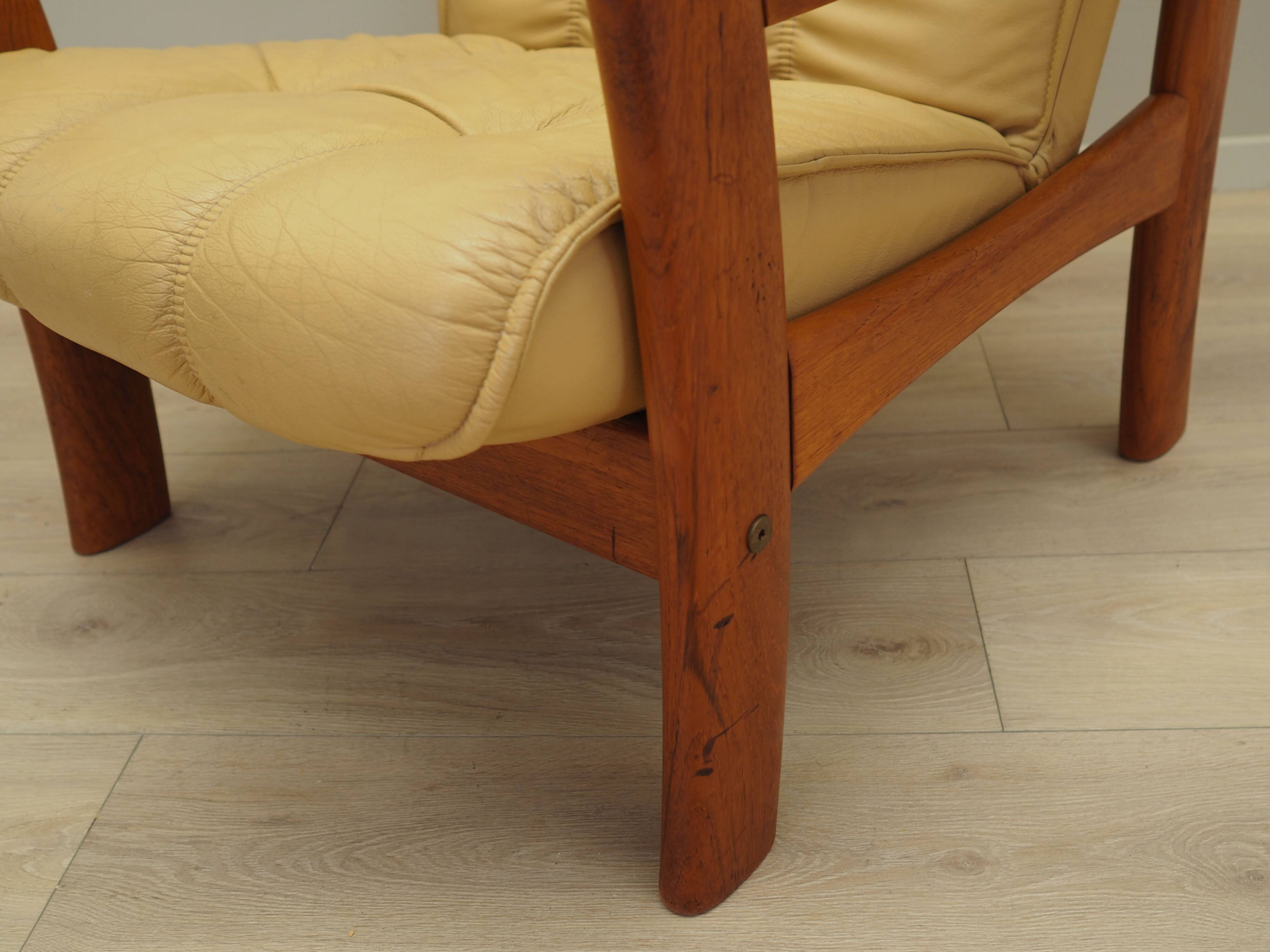 Yellow leather armchair, Danish design, 1960s, production: Denmark