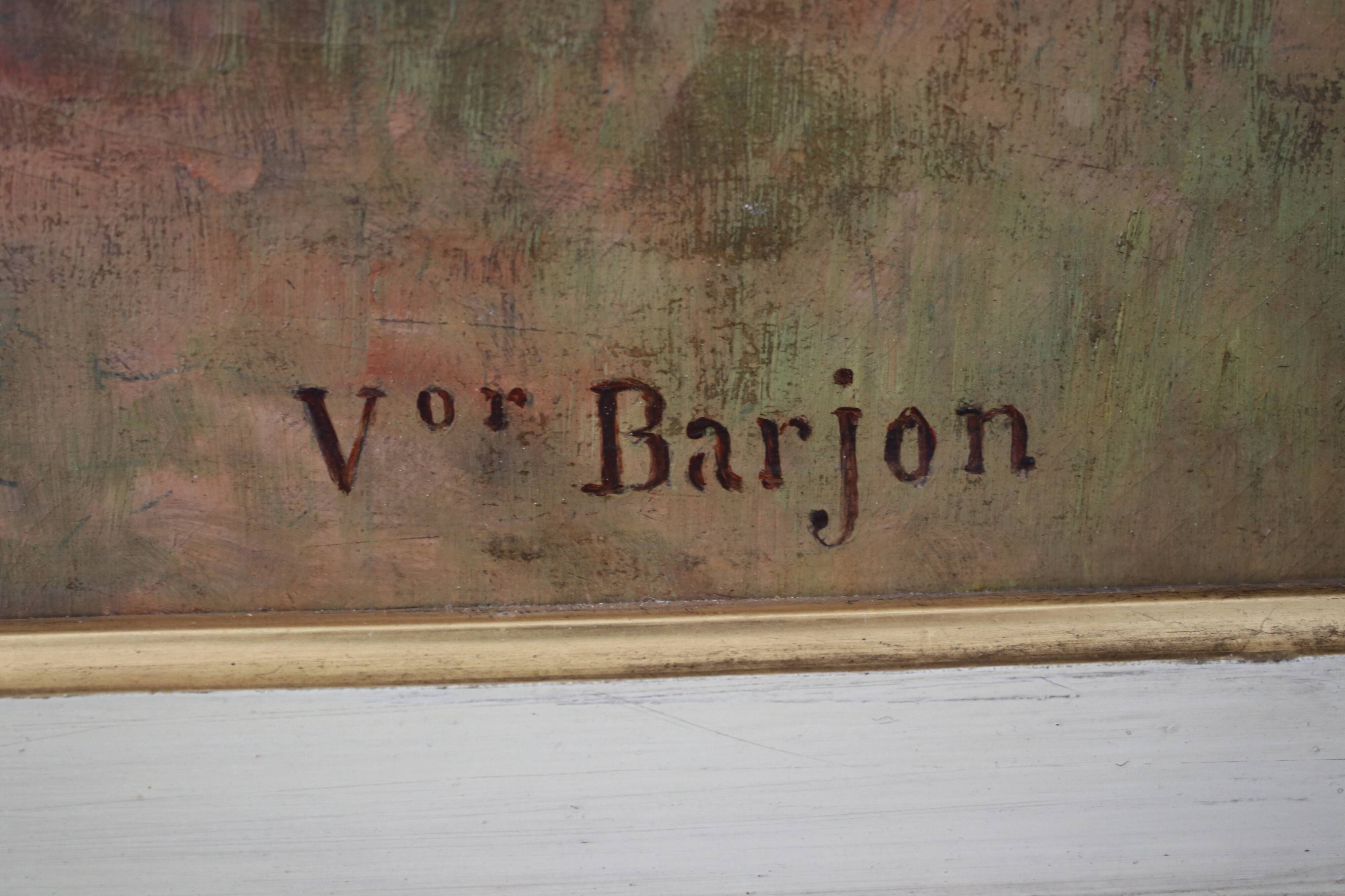 Painting Oil on Canvas Framed, signed Victor Barjon (1845-1920), Cote Rocheuse Bretagne