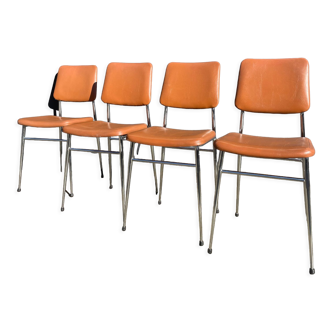 Set of 4 vintage chairs in skaï camel