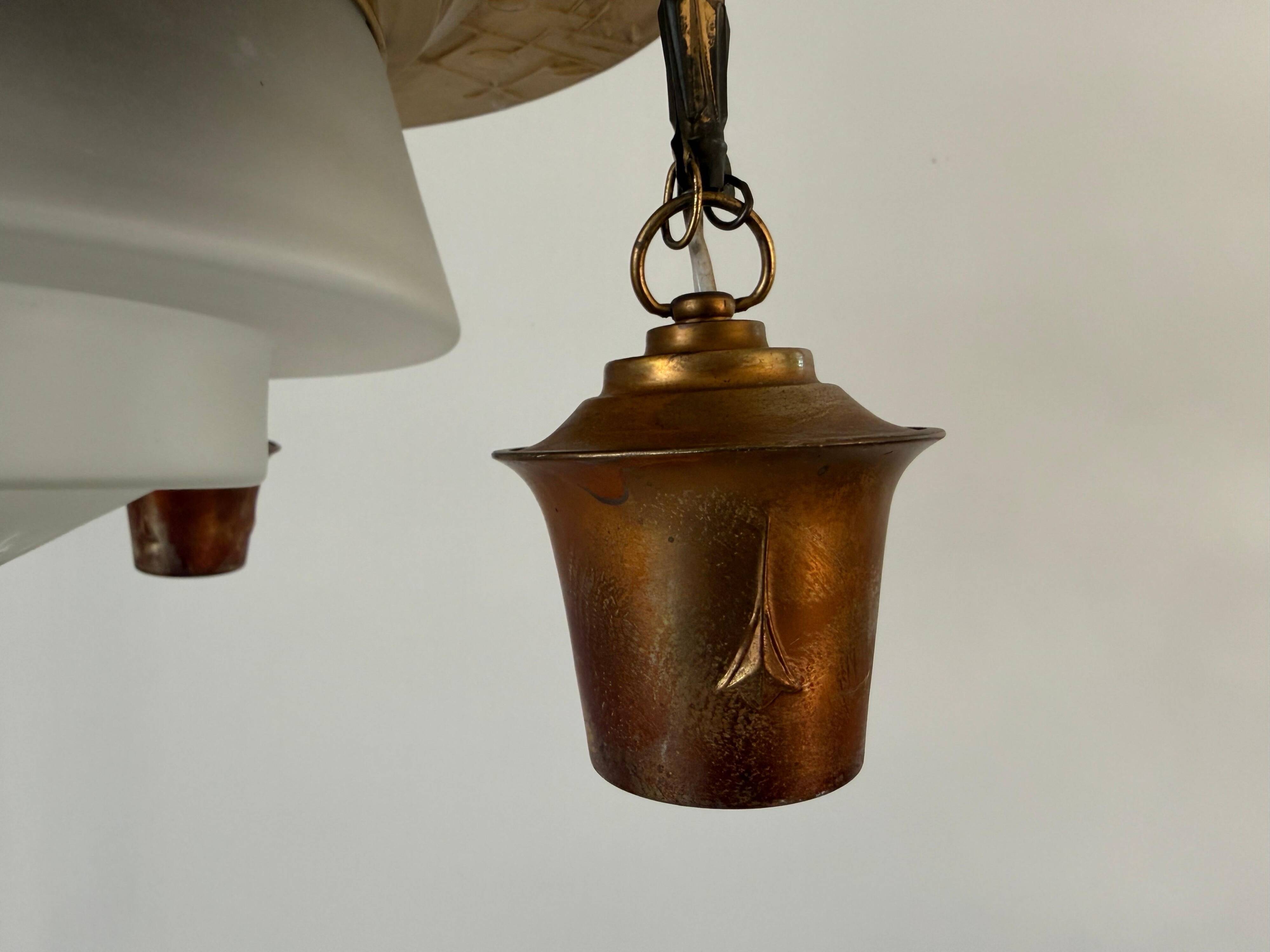 Art Deco ceiling light in copper and glass, 1940s, Germany