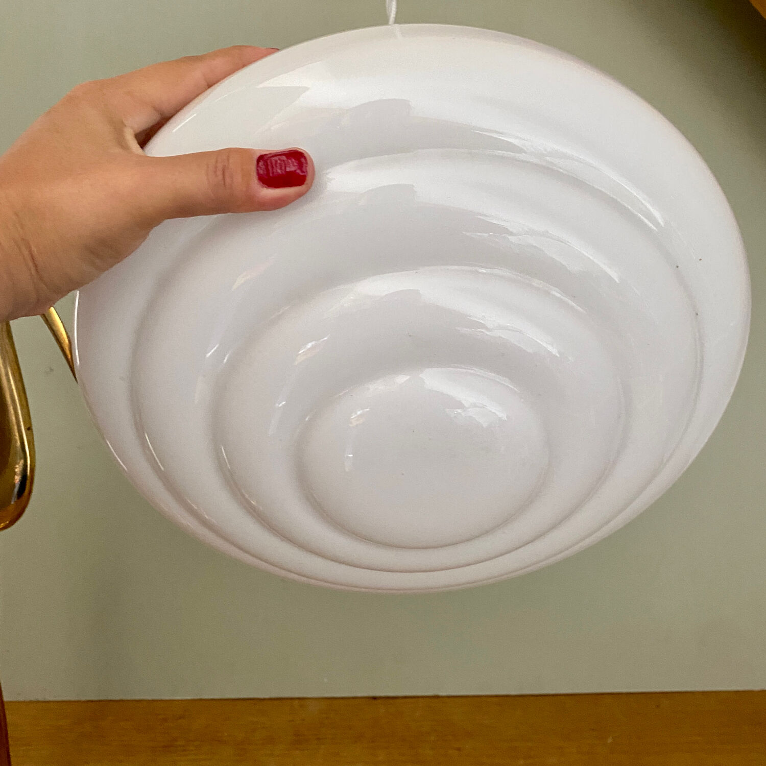 Vintage XXL art deco globe pendant light in white opaline